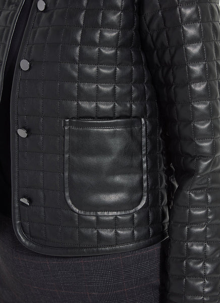 Agnes Quilted Vegan Leather Jacket - Black