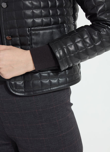 Agnes Quilted Vegan Leather Jacket - Black