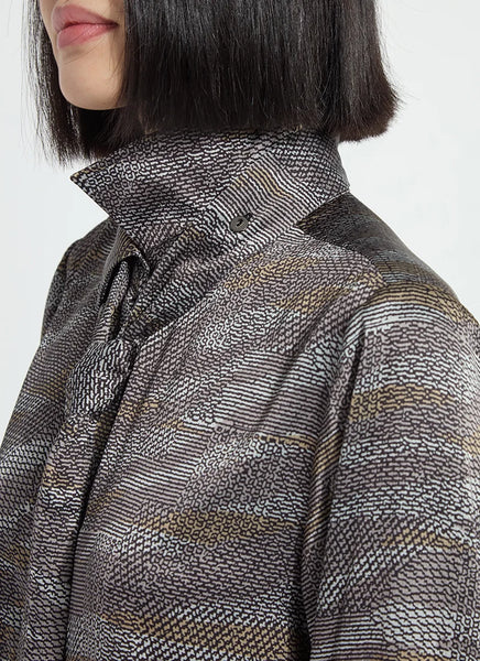 Maxine Convertible Tie Satin Shirt - Textural Beat