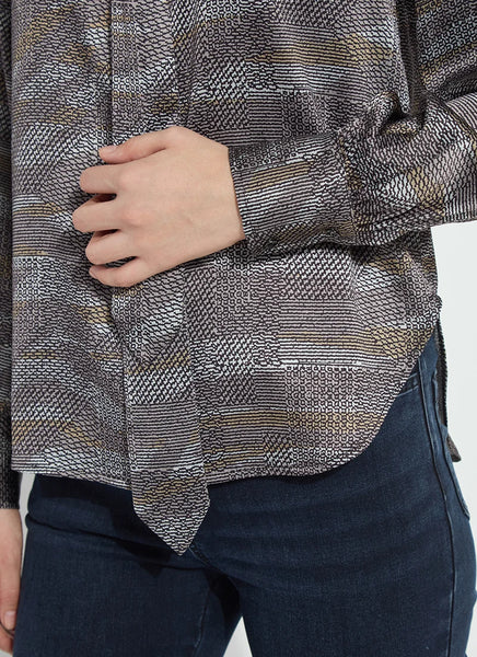 Maxine Convertible Tie Satin Shirt - Textural Beat