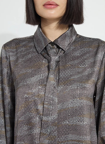 Maxine Convertible Tie Satin Shirt - Textural Beat
