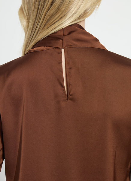 Johanna Satin Scarf Neck Blouse - Cocoa