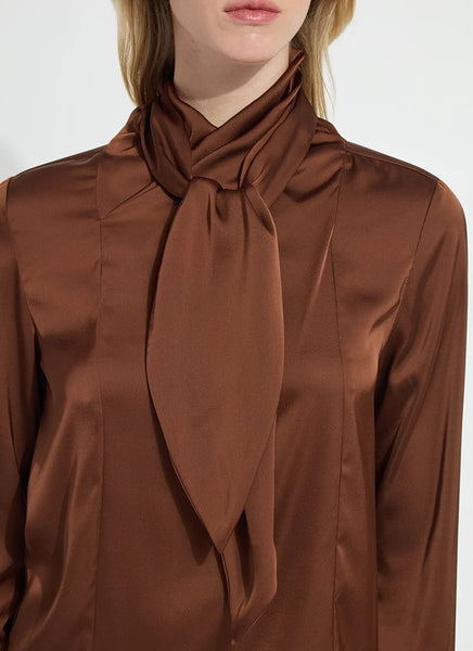 Johanna Satin Scarf Neck Blouse - Cocoa