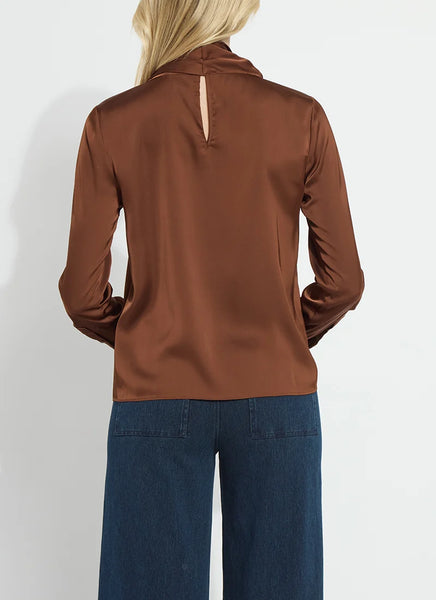 Johanna Satin Scarf Neck Blouse - Cocoa