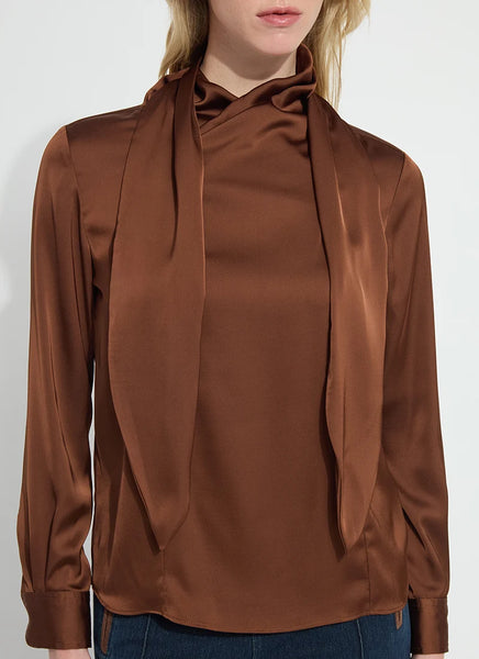 Johanna Satin Scarf Neck Blouse - Cocoa