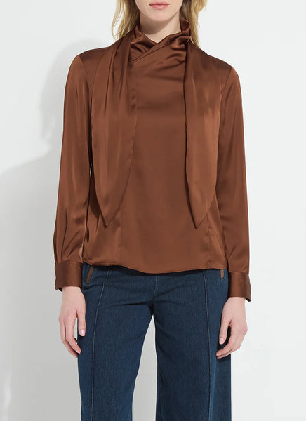 Johanna Satin Scarf Neck Blouse - Cocoa