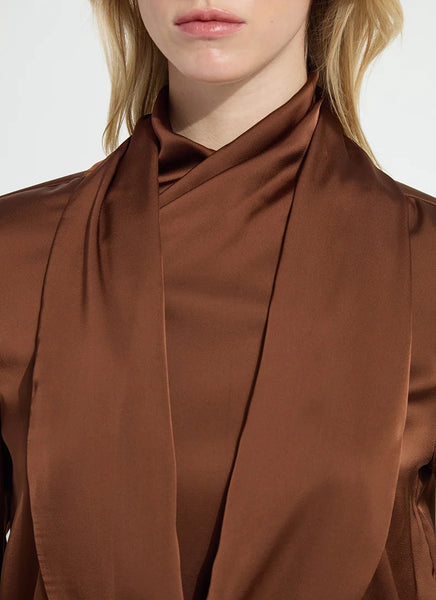 Johanna Satin Scarf Neck Blouse - Cocoa