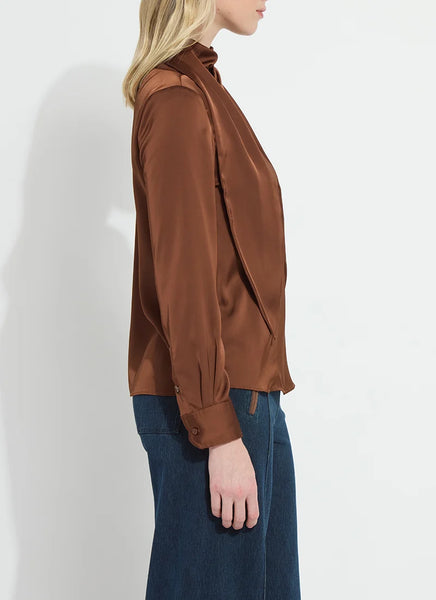 Johanna Satin Scarf Neck Blouse - Cocoa
