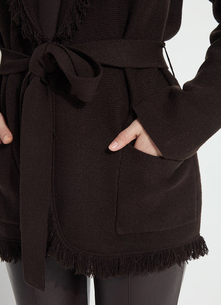 Dixie Fringe Belted Cardigan - Double Espresso