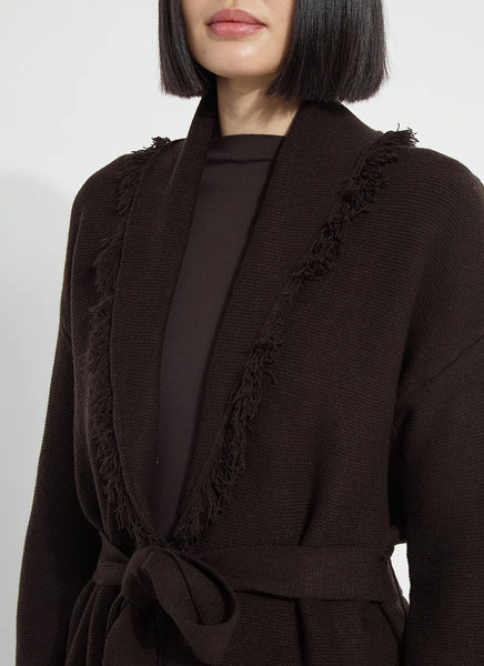 Dixie Fringe Belted Cardigan - Double Espresso