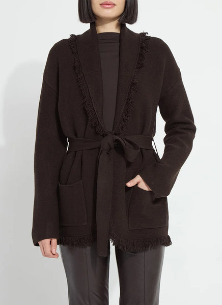 Dixie Fringe Belted Cardigan - Double Espresso