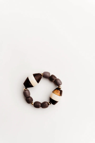 Shauni African Bead Bracelet - Stripe/Grey