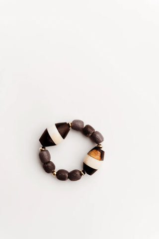 Shauni African Bead Bracelet - Stripe/Grey