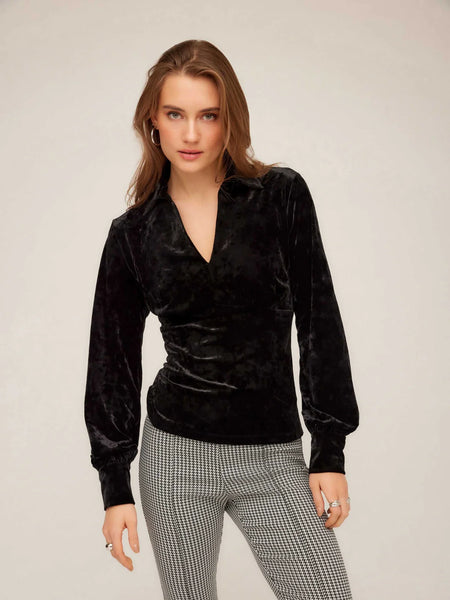 Bianca Collar Shirred Top - Black