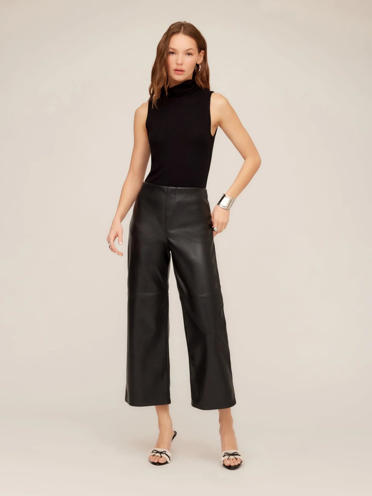 Faux Leather Cropped Pants - Black