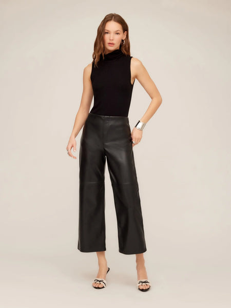 Faux Leather Cropped Pants - Black