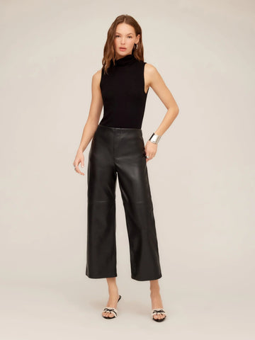 Faux Leather Cropped Pants - Black