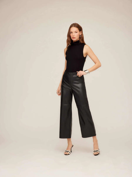 Faux Leather Cropped Pants - Black