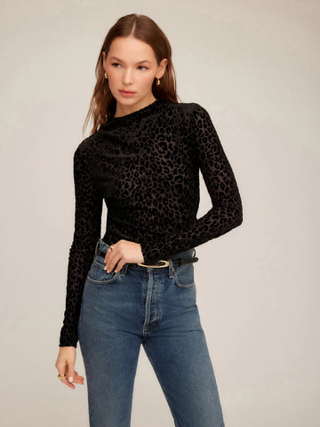 Khami Velvet Shirred Top - Black Leopard