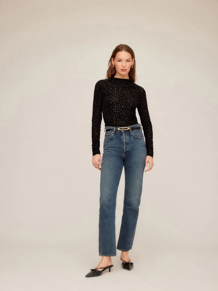 Khami Velvet Shirred Top - Black Leopard