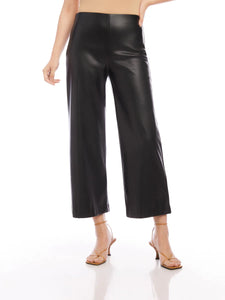 Wide Leg Cropped Pants - Black Faux Leather