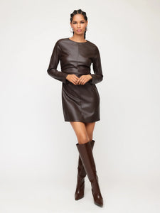 Ziggy Faux Leather Dress - Brown