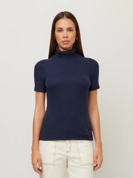 Jana S/S Turtleneck Top - Navy
