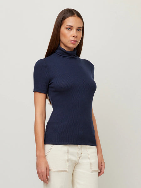 Jana S/S Turtleneck Top - Navy