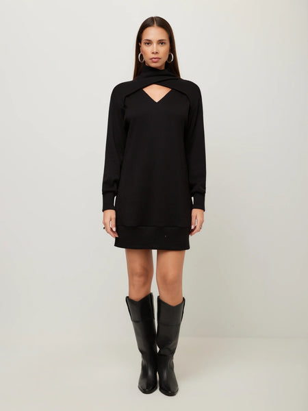 Claylee Crossover Turtleneck Dress - Black