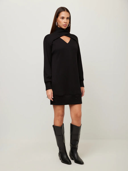 Claylee Crossover Turtleneck Dress - Black