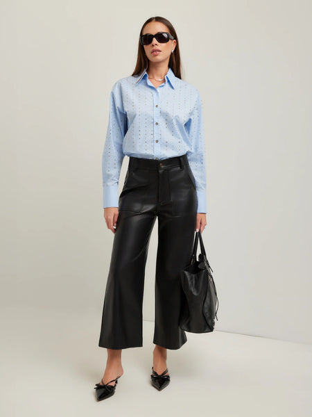 Lisa Embellished Button Up Top - Sky Blue