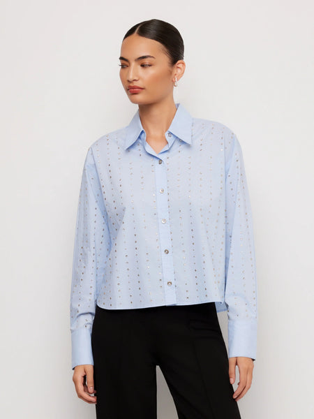 Lisa Embellished Button Up Top - Sky Blue