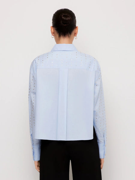 Lisa Embellished Button Up Top - Sky Blue