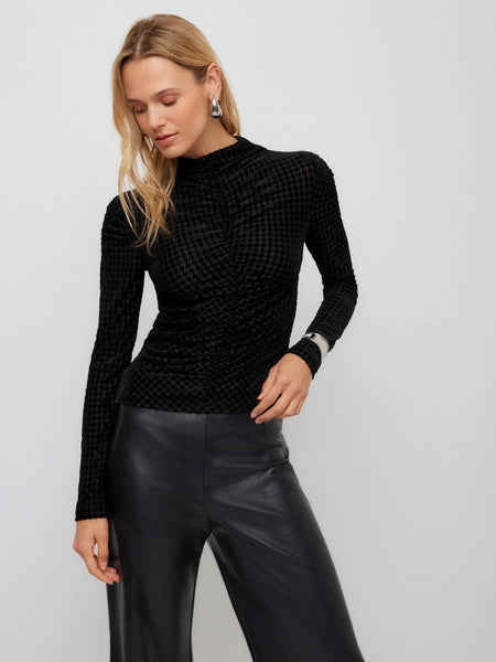 Velvet Burnout Ruched Top - Black