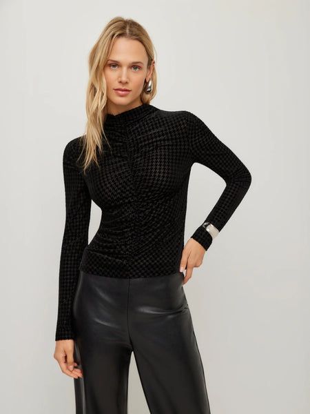 Velvet Burnout Ruched Top - Black