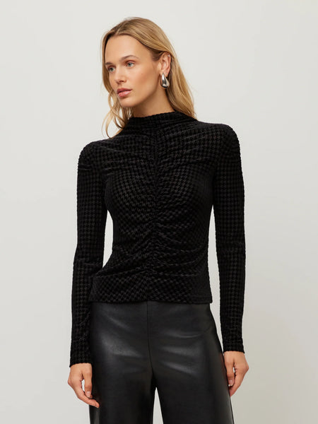Velvet Burnout Ruched Top - Black