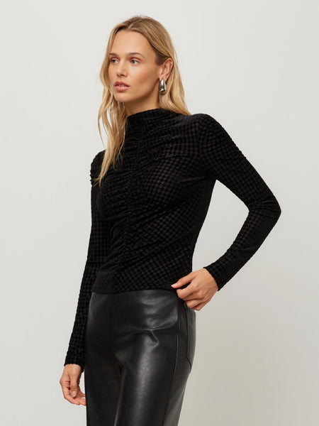 Velvet Burnout Ruched Top - Black