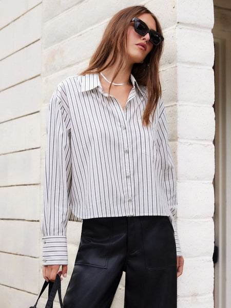 Dianne Stripe Button Up Shirt - Cream/Navy