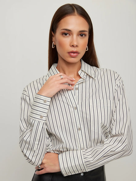 Dianne Stripe Button Up Shirt - Cream/Navy