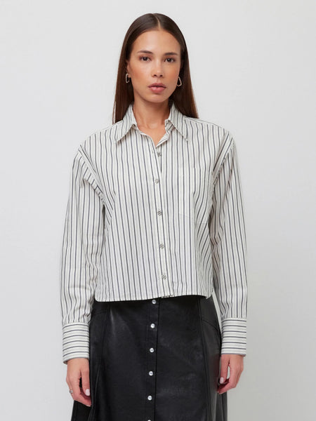 Dianne Stripe Button Up Shirt - Cream/Navy