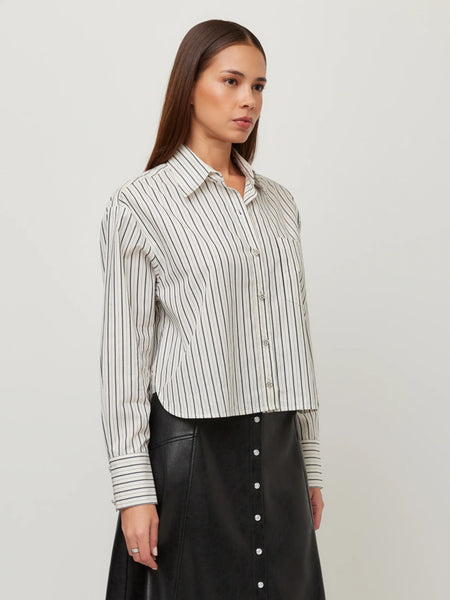Dianne Stripe Button Up Shirt - Cream/Navy