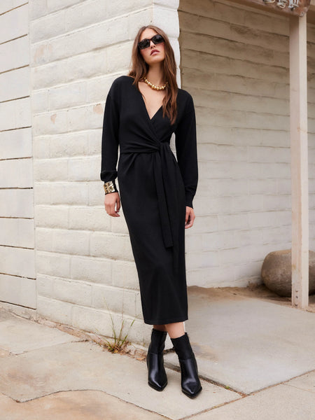 Raya Wrap Sweater Dress - Black