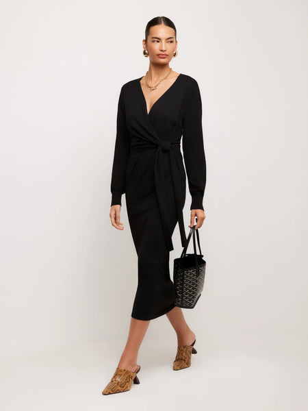 Raya Wrap Sweater Dress - Black