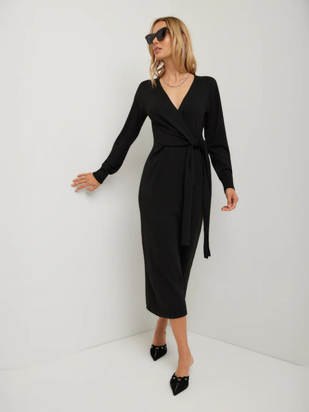 Raya Wrap Sweater Dress - Black