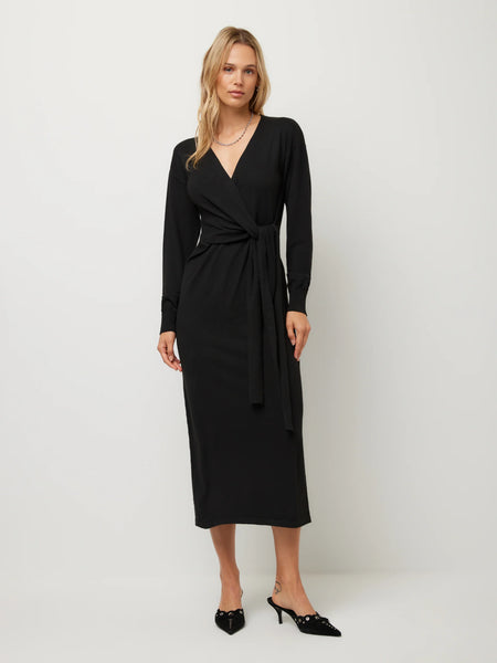 Raya Wrap Sweater Dress - Black
