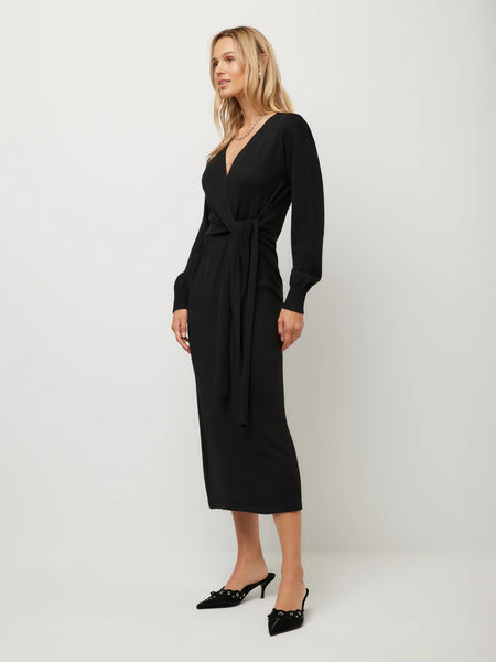 Raya Wrap Sweater Dress - Black