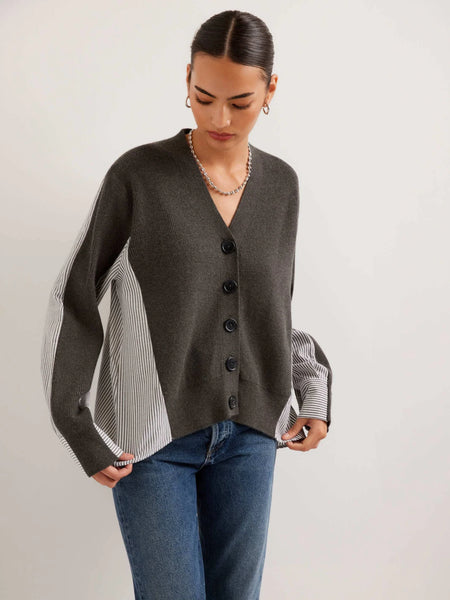 Celine Mix Media Cardigan - Charcoal