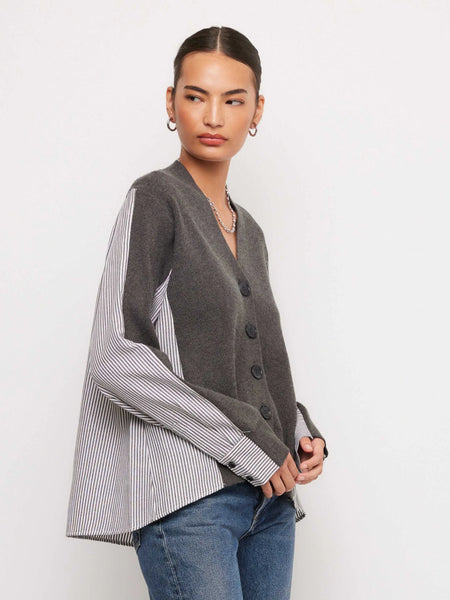 Celine Mix Media Cardigan - Charcoal