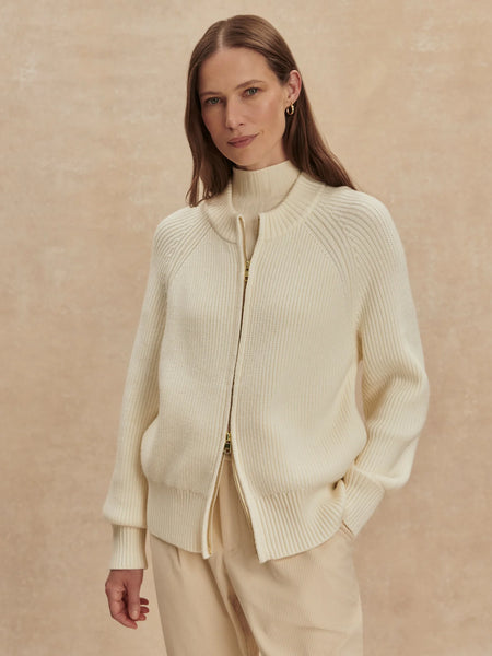 Milo Zip Through Knit Jacket - Egret