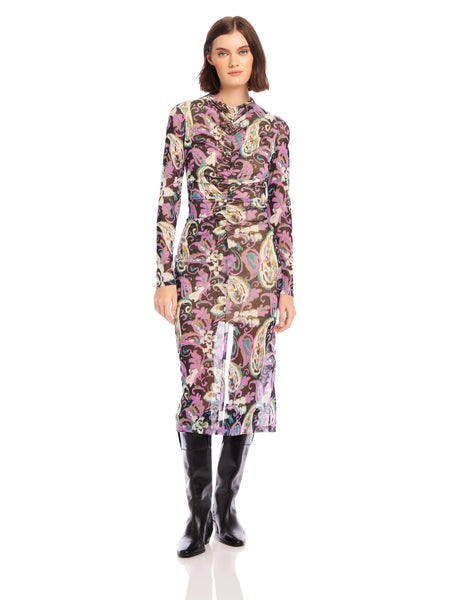 Selena Ruched Midi Dress - Paisley